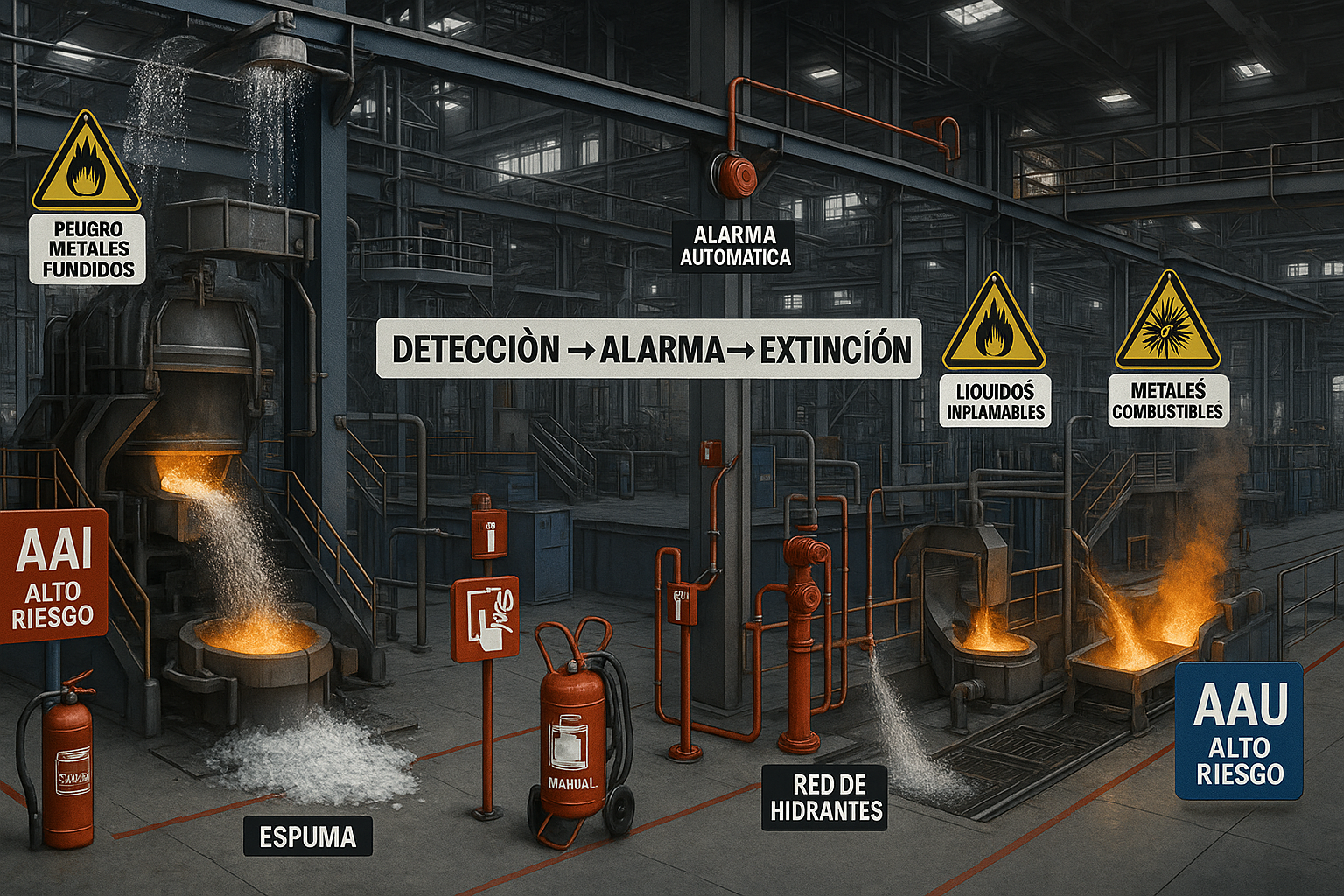 Seguridad contra incendios en instalaciones de metales según Ley GICA