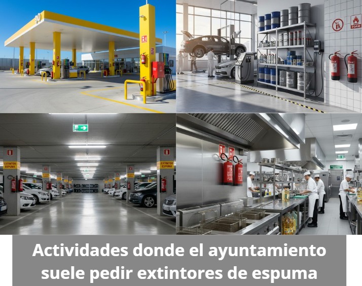¿Qué negocios necesitan extintores de espuma según la normativa municipal?